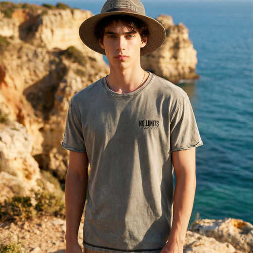 No Limits Unisex Embroidery Denim T-Shirt